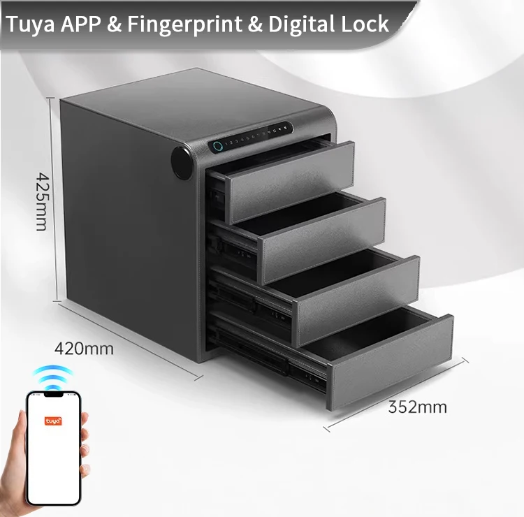 F2-4A CEQSAFE Smart High Leather Jewelry Safe for Home Anti-theft, Intelligent Fingerprint Safe 1/2/3/4 Drawer Options Available