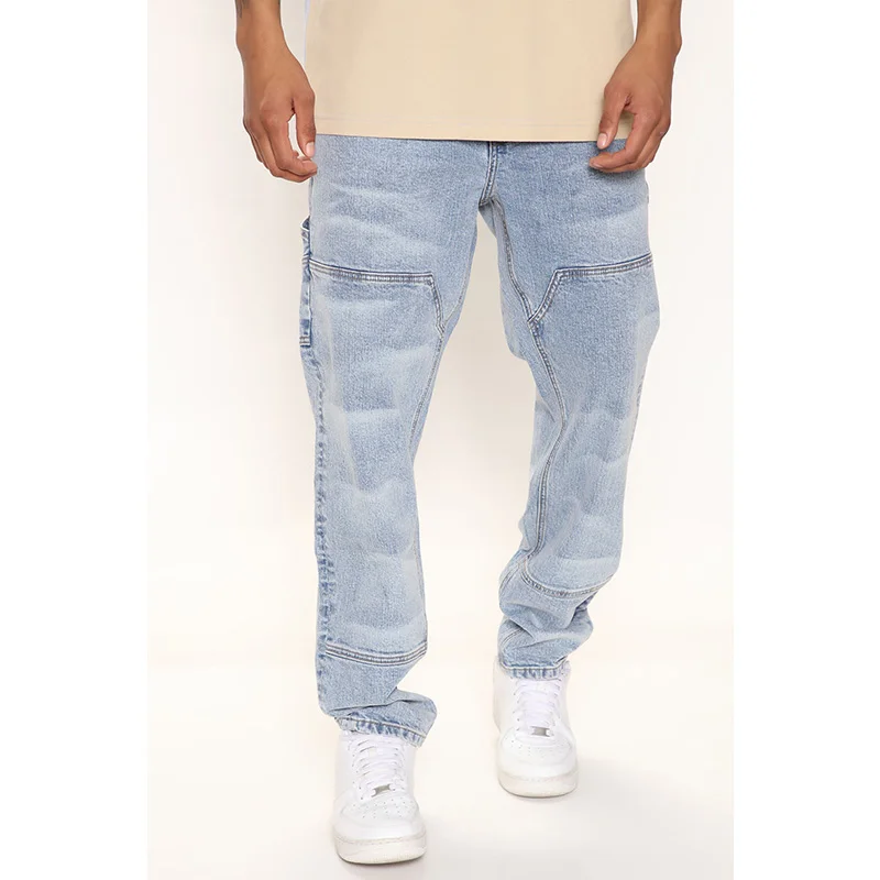 New Arrivals Fashion Denim Pants Men 98% Cotton Carpenter Loose Taper Jeans Custom Logo Straight Leg Solid Men's Jeans Trousers gallery 5
