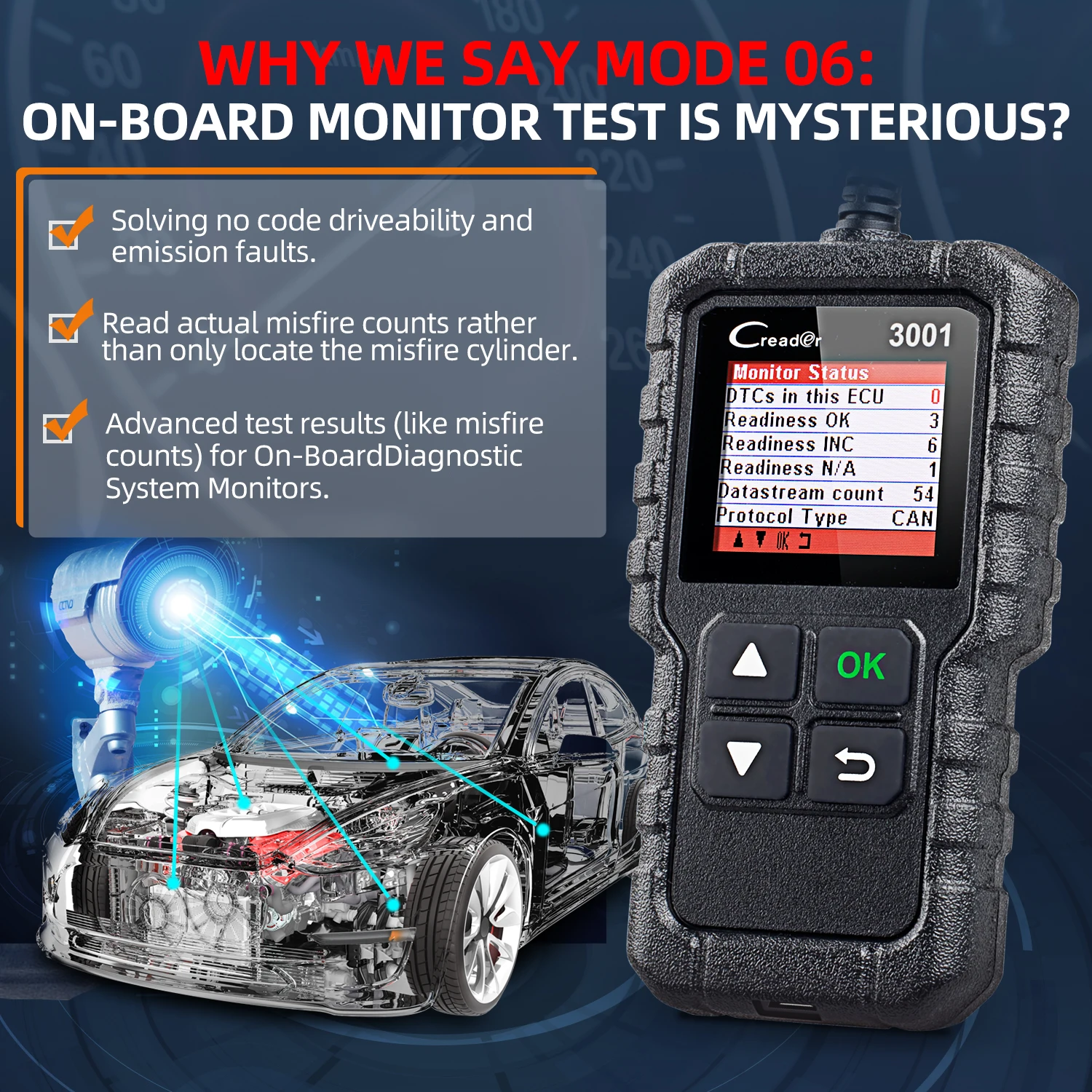 LAUNCH  Creader 3001 Obd2 Scanner Engine Fault Code Reader Mode 6 Can Diagnostic Scan Tool for All Obdii Protocol Cars