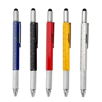 Hsite 6-in-1 Multifunctional Tech Tool Touchscreen Stylus Ruler & Level Gauge Metal Ballpoint Pen Novel Business Promotion Gift