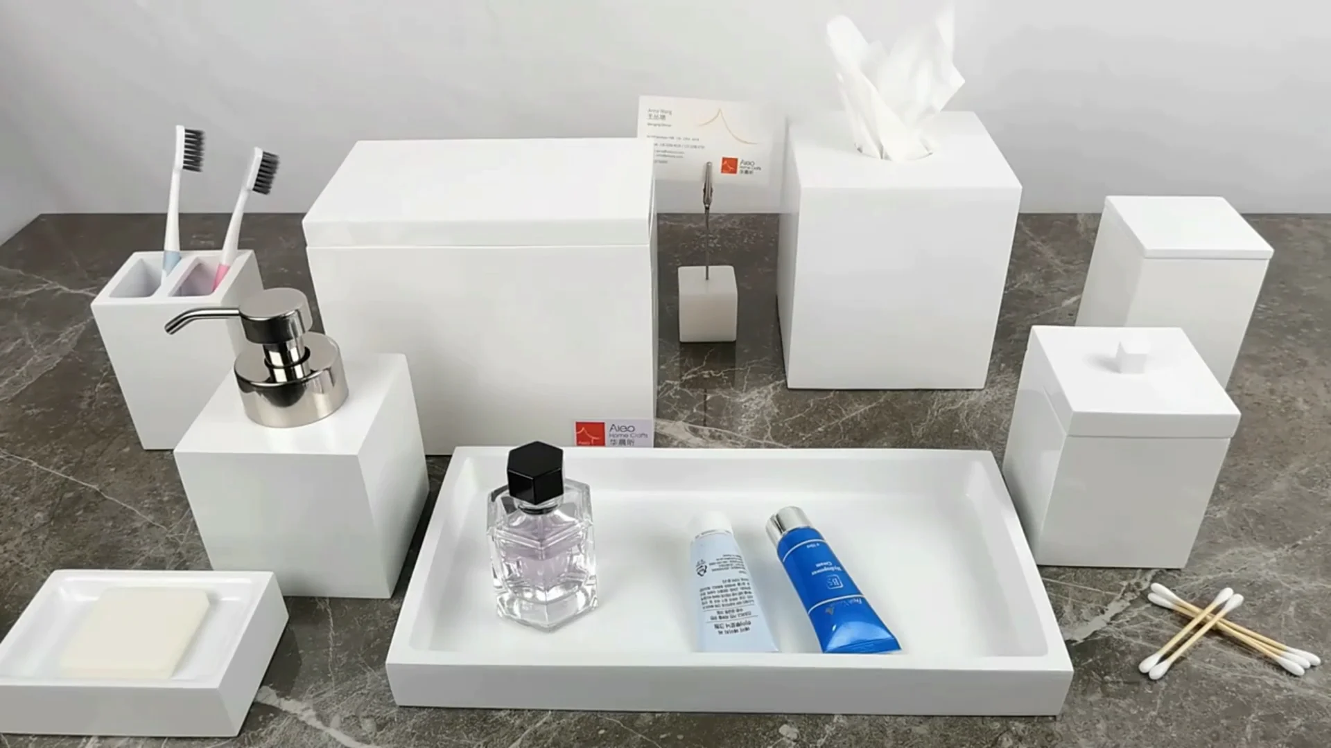 Modern 10-pc Luxury Resin Bathroom Accessory Set Shinny White Including ...