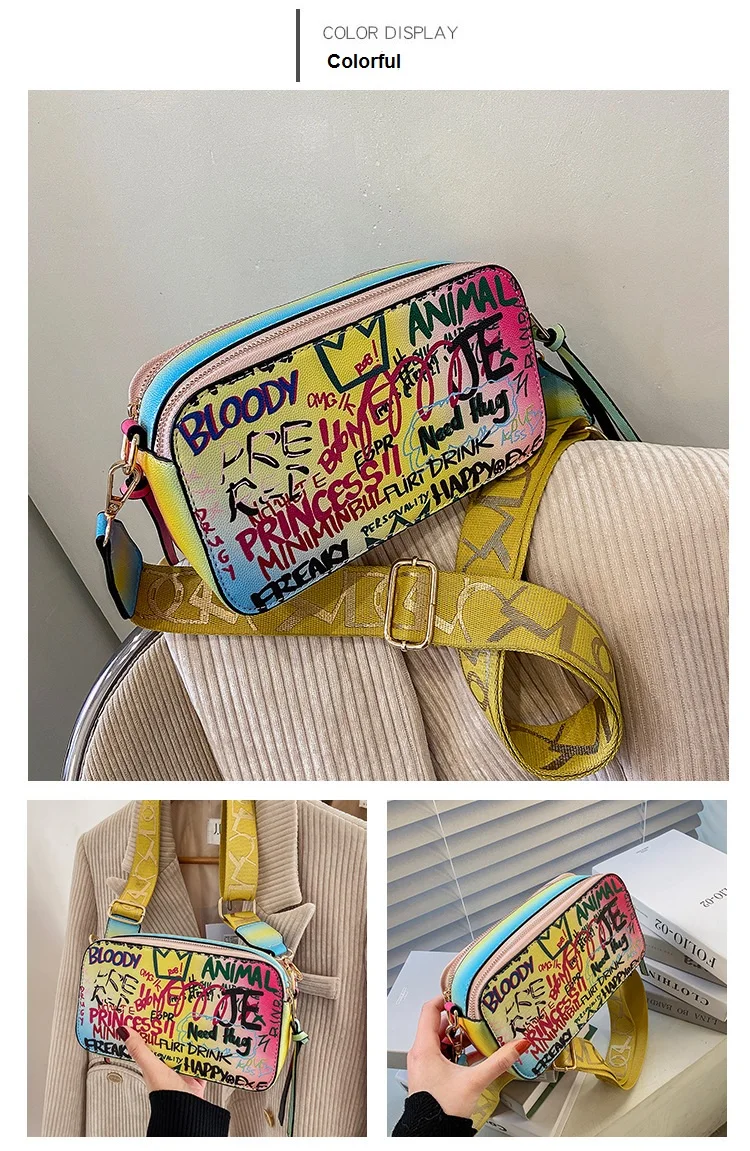 2021 Women Fashion Versatile New Personalized Graffiti Square Bag Lady's Shoulder Crossbody Bags