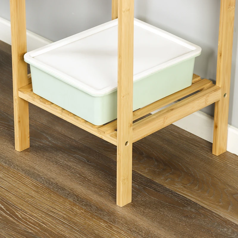 Utility Standing Shelves for Hallway Entryway Bathroom Living Room Square Flower Stand Bamboo Shelf Storage Organizer Rack