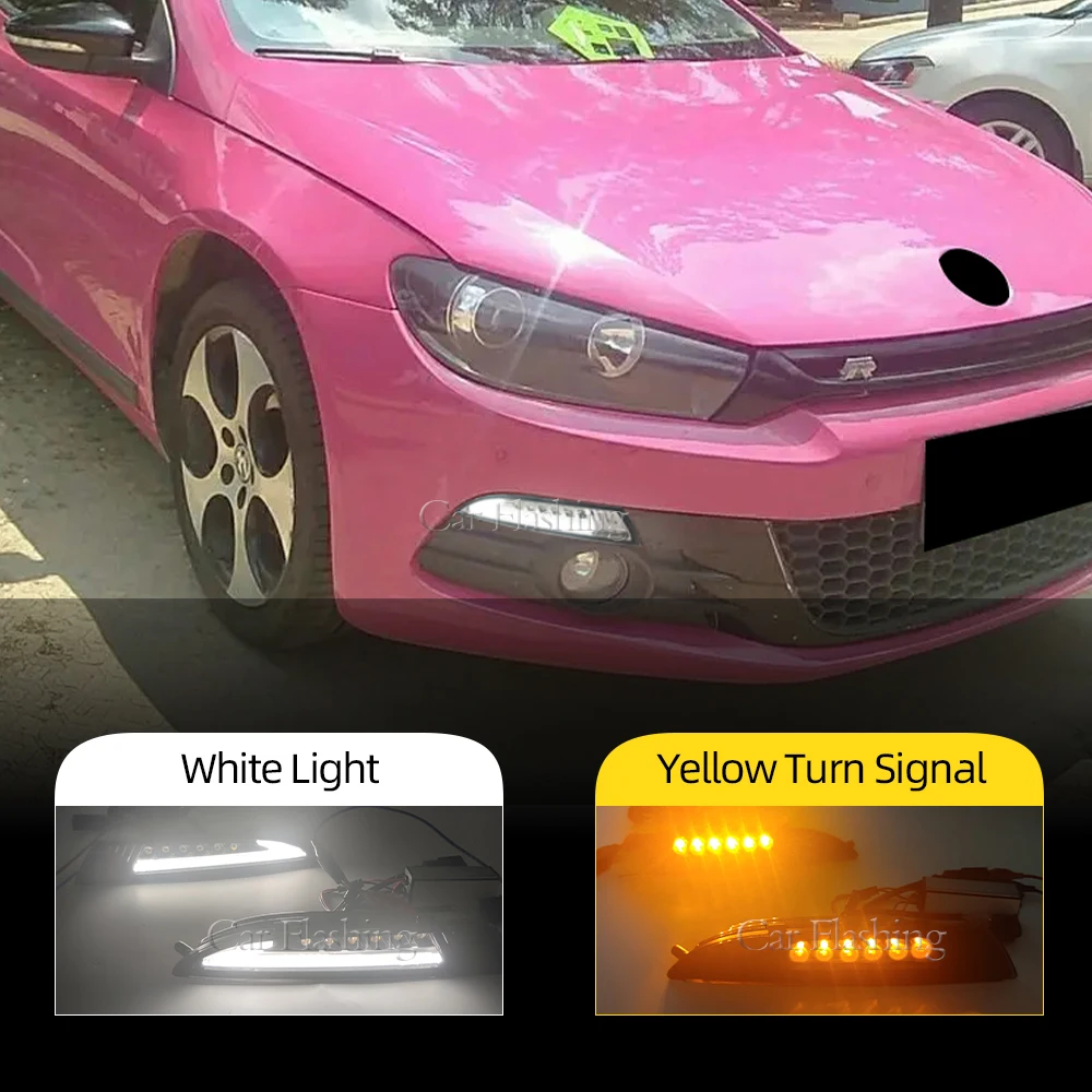 Car Front LED DRL for VW Scirocco 2008 2009 2010 2011 2012 2013 2014 2015 Amber Turn Signal Lights Daytime Running Lights