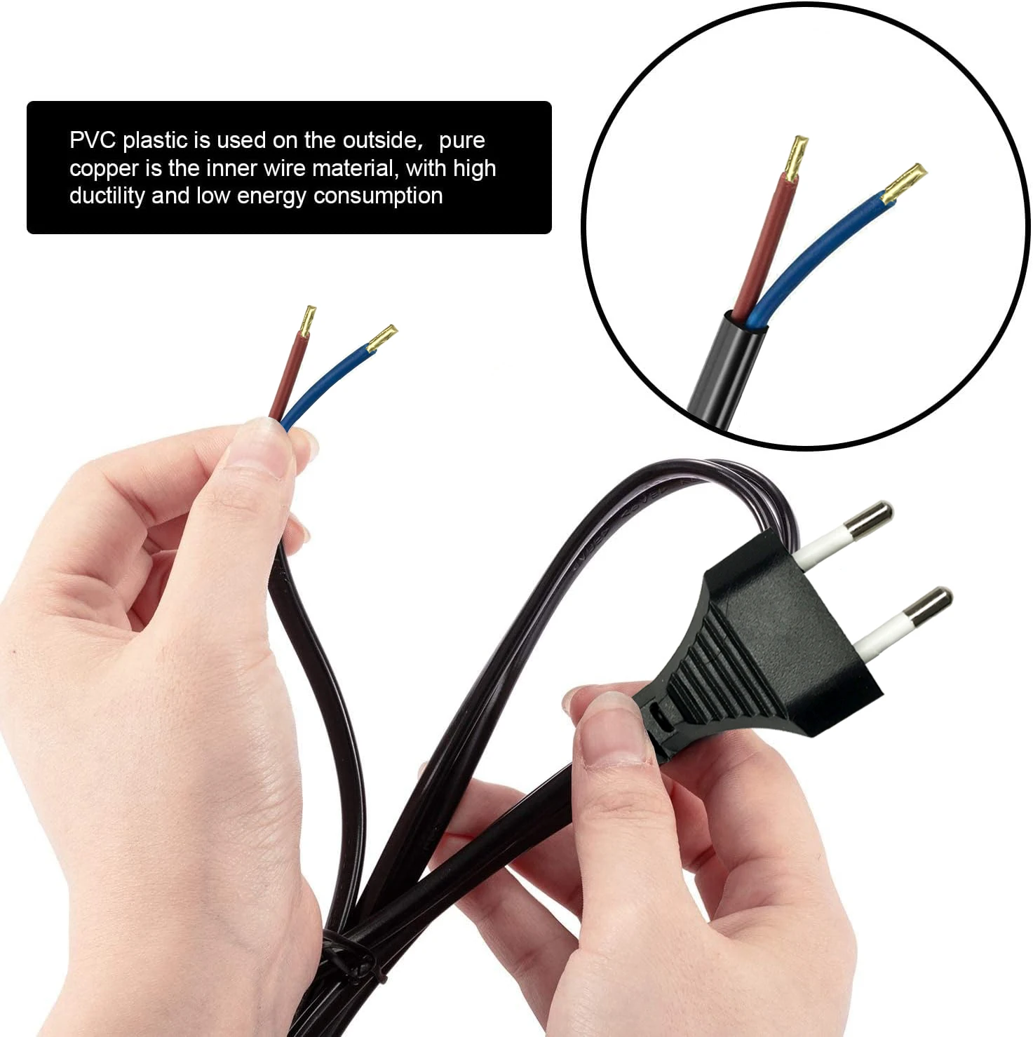 EU 2 Pin Lamp Cord With Rotary Switch Plug 2m Dimmer Switch Extension Cords With Knob  Stripped Ends Ready for DIY Light Wiring