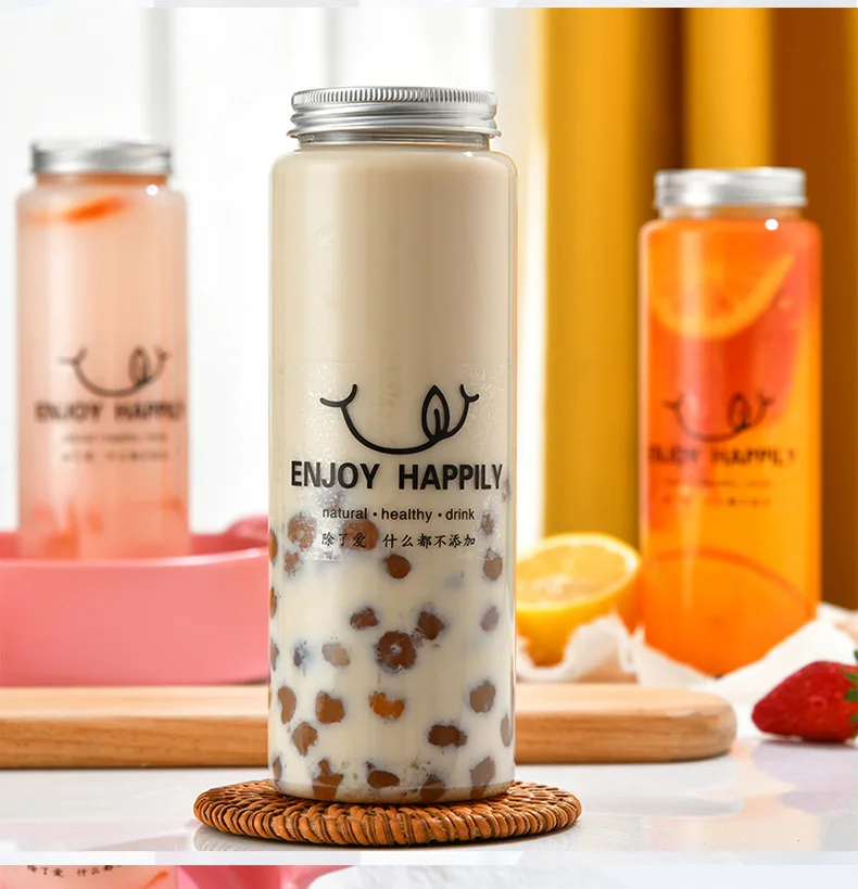 Hot sell PET juice bottle with Lid Clear Boba tea bottle For DIY Cold Drink 350ML 550ML factory