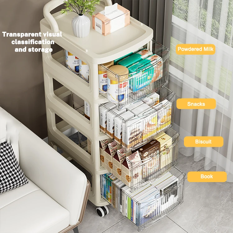 Small Multi-Layer Drawer Style Cart Snack Toy Small Storage Rack Movable Plastic Storage