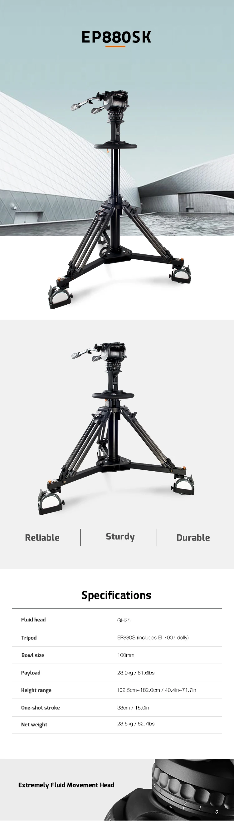 E-IMAGE EP880SK 28kg Payload 100mm Bowl Air Pump System Tripod Pedestal  Broadcasting Equipment| Alibaba.com