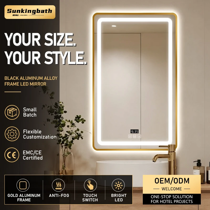 Boutique Hotel Luxury Led Bathroom Mirror Color Temperature Adjustable Lighted Mirror Battery Powered Smart Mirror with Lighting