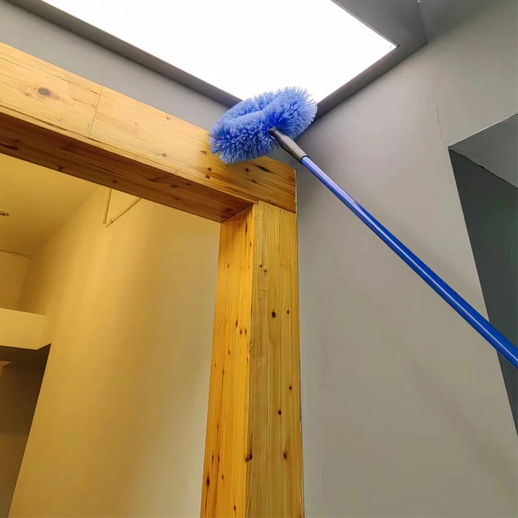 EcoClean 2416 Factory BSCI PVC  Long Handle Cobweb Duster Soft Bristle Ceilingfan Cleaning Duster Brush