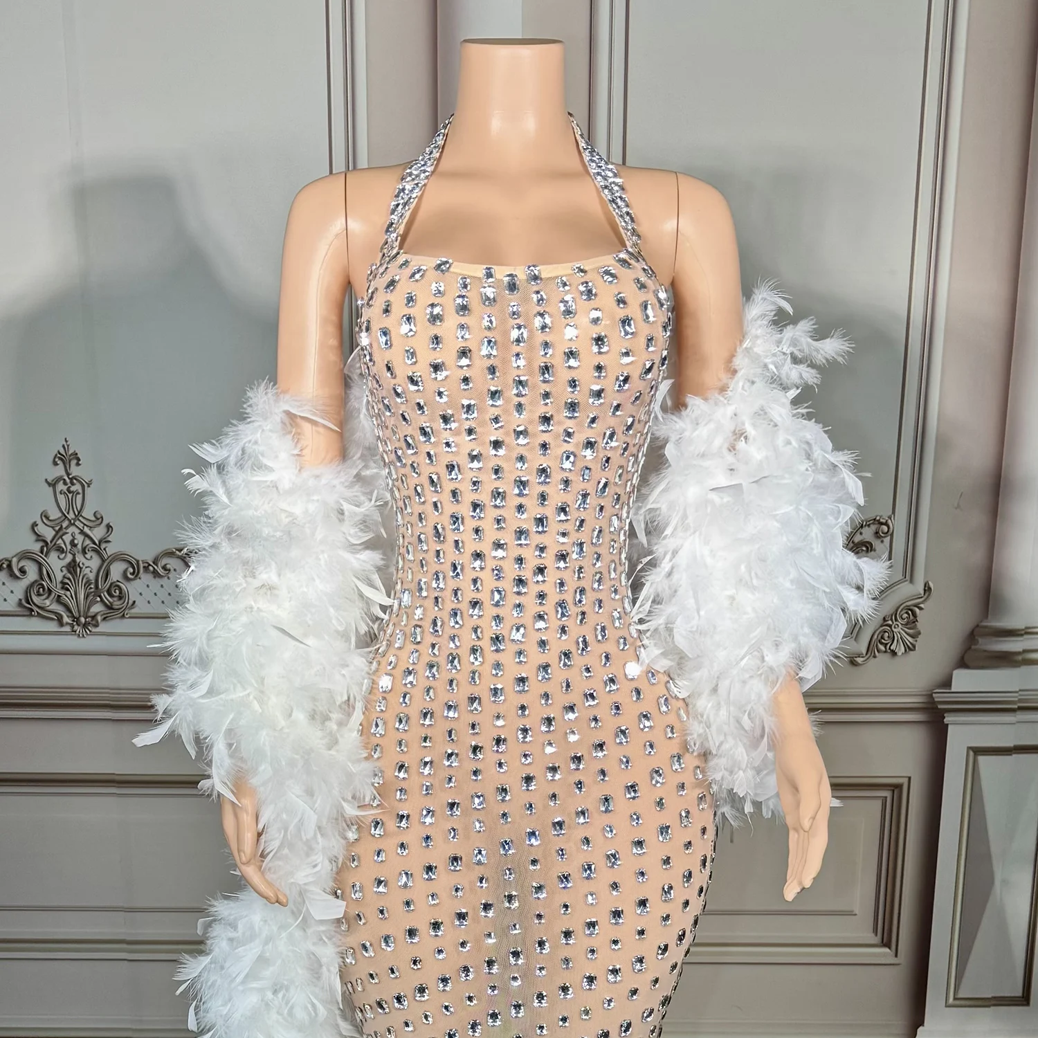 strapless open back dress Crystal Prism Embroidered Gown Golden / S