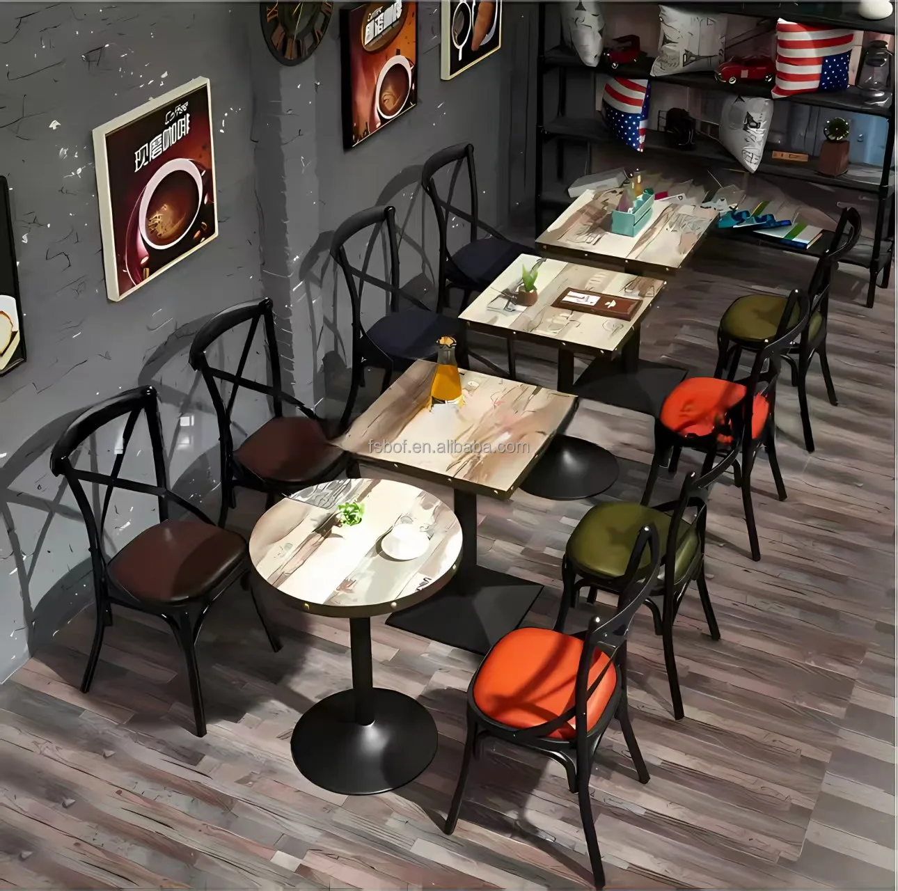 Restaurant square Dining Tables and Chairs Fashion Wrought Iron Table  Design Cafe Furniture