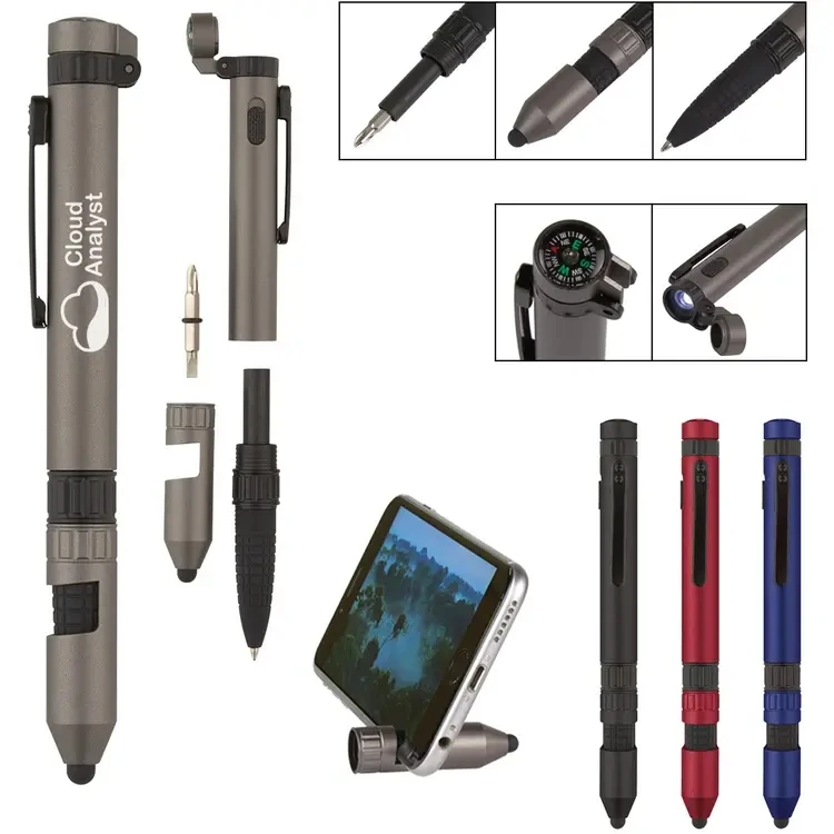 No.1 Dad Penna Multiuso 7 In 1 – Con Torcia, Supporto Telefono, Stilo, Cacciavite E Bussola – Colori Assortiti (rosso/blu/nero) - 4