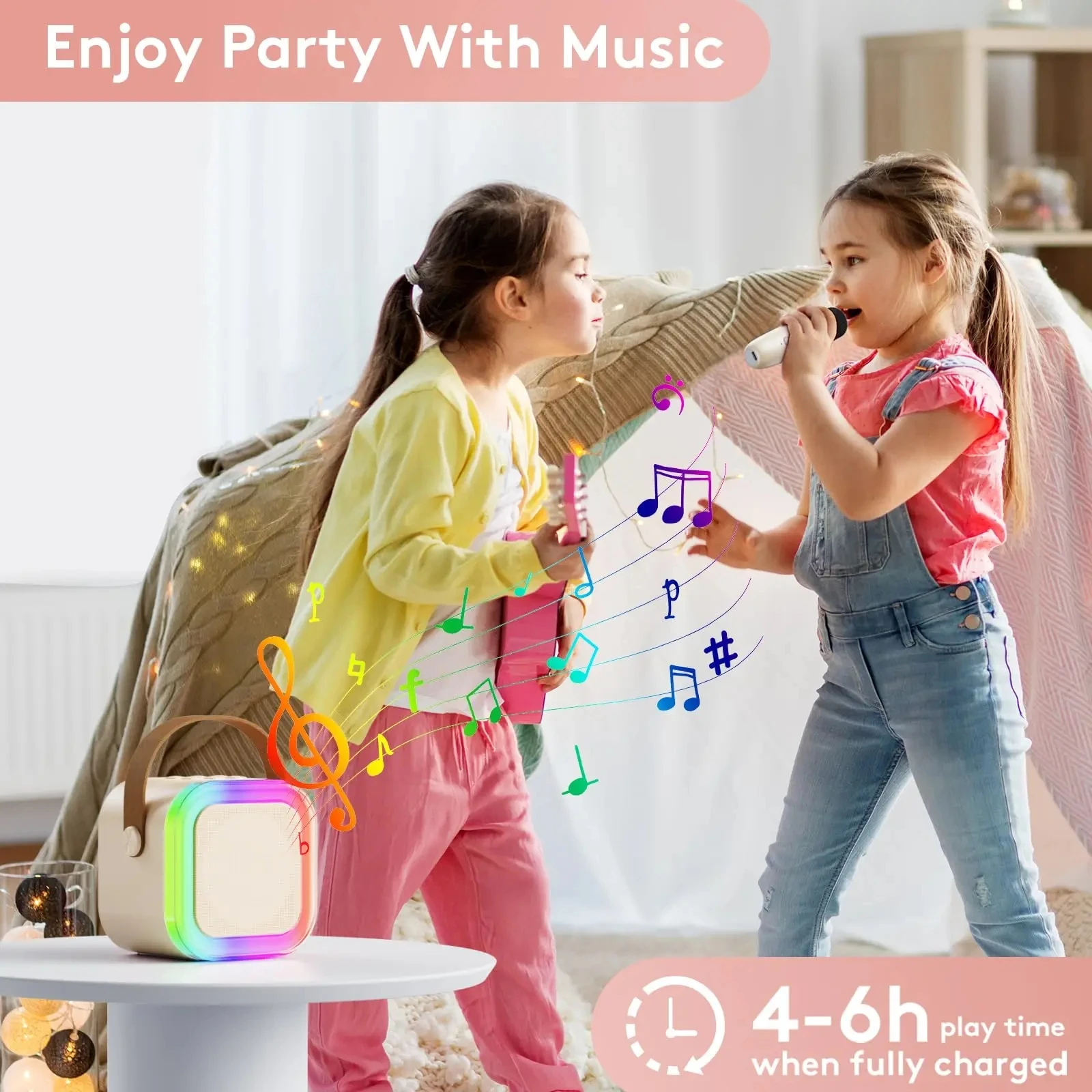 K12 High Quality Mini Karaoke Party Speaker for Blue Tooth Machine Player for Outdoor Parties with RGB Microphone for Kids