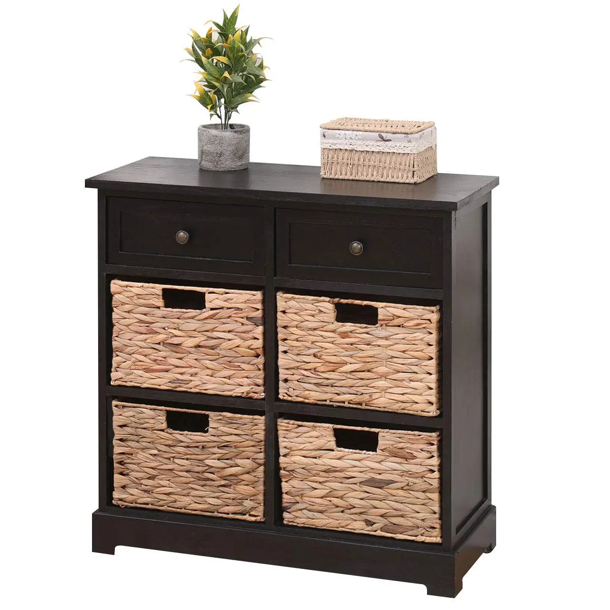 Modern Design Rattan Cabinet Storage Drawer Chest Wooden Storage Cabinet Cupboard Dressers for Living Room