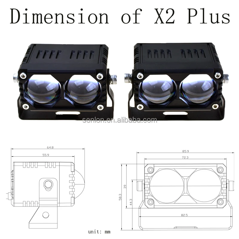 Senlo X2 Plus 90W Dual Lens Motorcycle Auxiliary Headlight - 8000