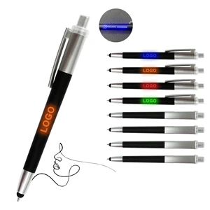 Promotional Creative LED Light Laser Custom Logo Print Plastic Ballpoint Pen With Touch Stylus for Stationery Gifts