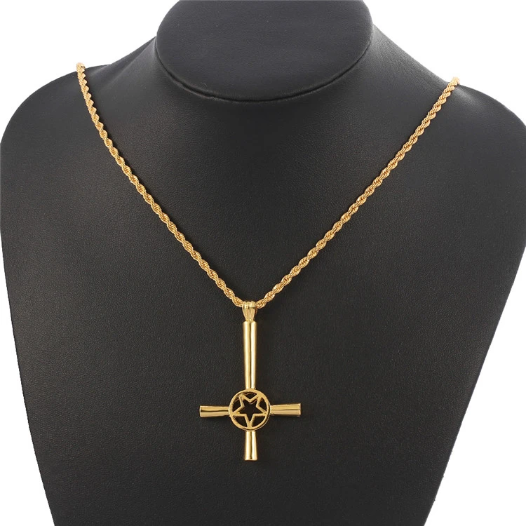 Satan Stand Upside Down Star Cross Mens Necklace