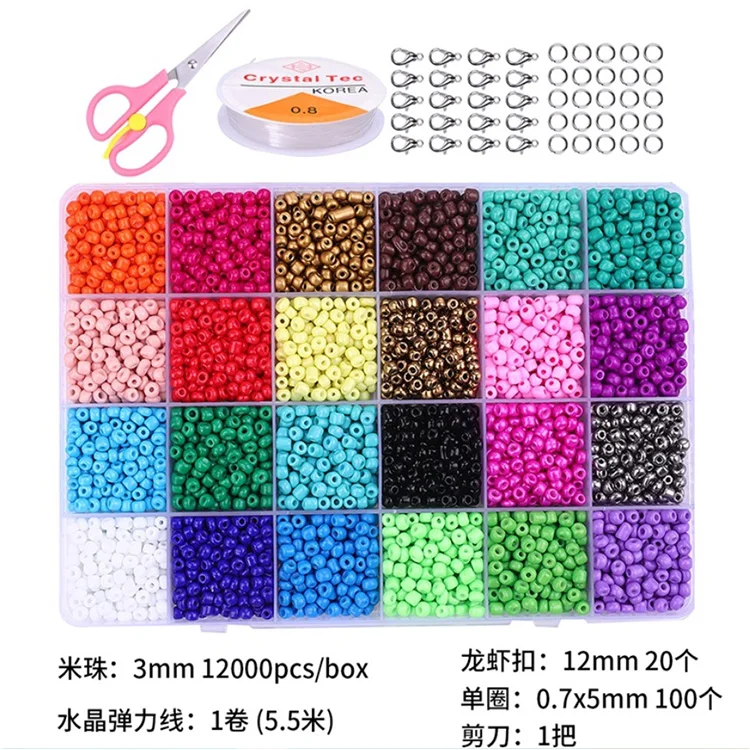 12000pcs Glass Seed Beads For Jewelry Making Kit 24 Colors Loose