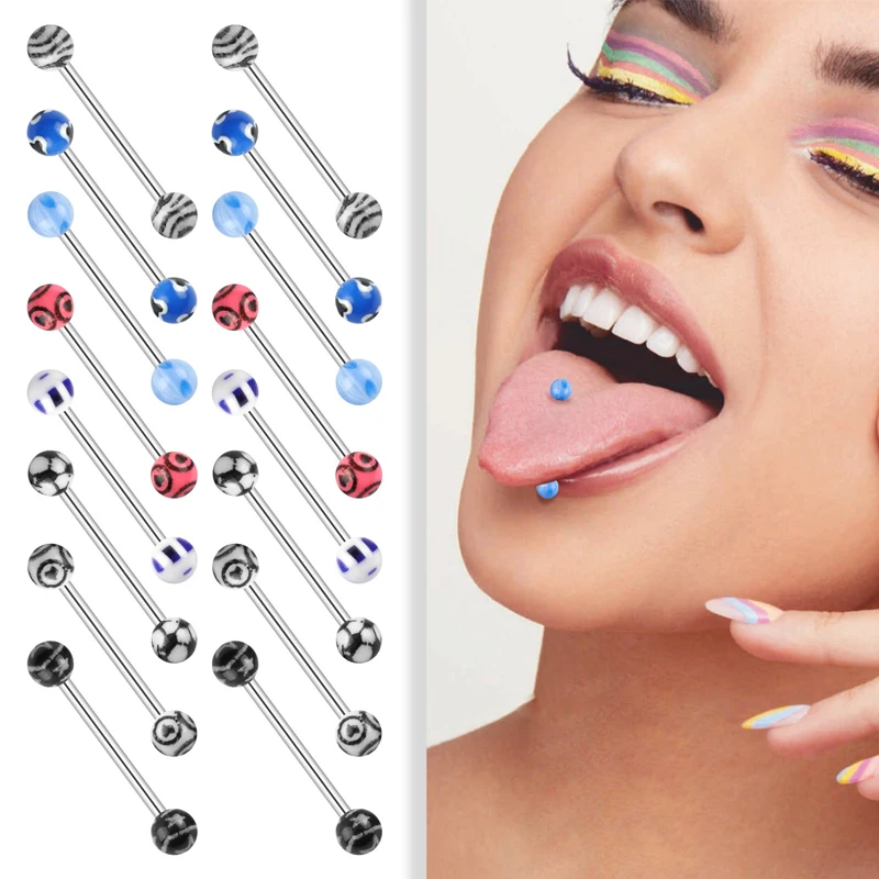 Jewel Barrel Lichtblauwe Tong Bar Rechte Barbell Piercing Ring Geanodiseerd 316L Chirurgisch Staal 14G (1.6mm), Roestvrij staal