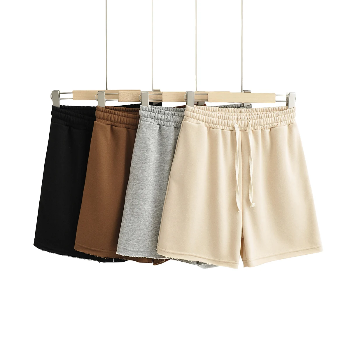 4 Colorway Drawstring Waist Solid Color Casual Fashion Polyester Cotton Mix Shorts for Women