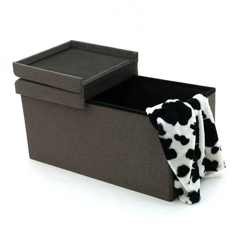 Large Linen Folding Bedroom Footrest Storage Organizer Bench Ottoman Storage Box