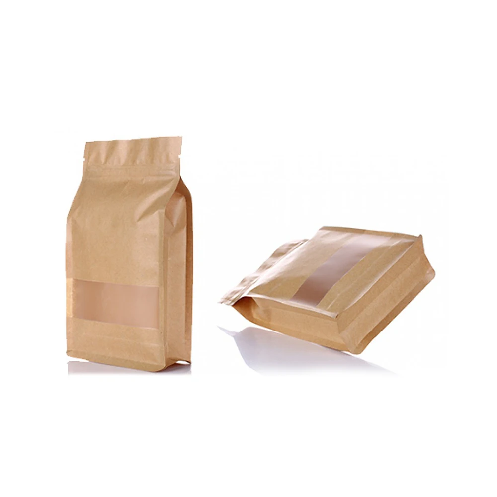 Плоский нижний стоячий мешок 1 кг Oem алюминиевая фольга 250 г Напечатанный На Заказ Коричневый Крафт бумажный мешок боковая молния кофе мешок