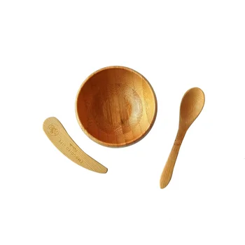 eco friendly DIY facial beauty products mixing bowl sets wood bamboo cosmetic bowls with bamboo spatula, spoon