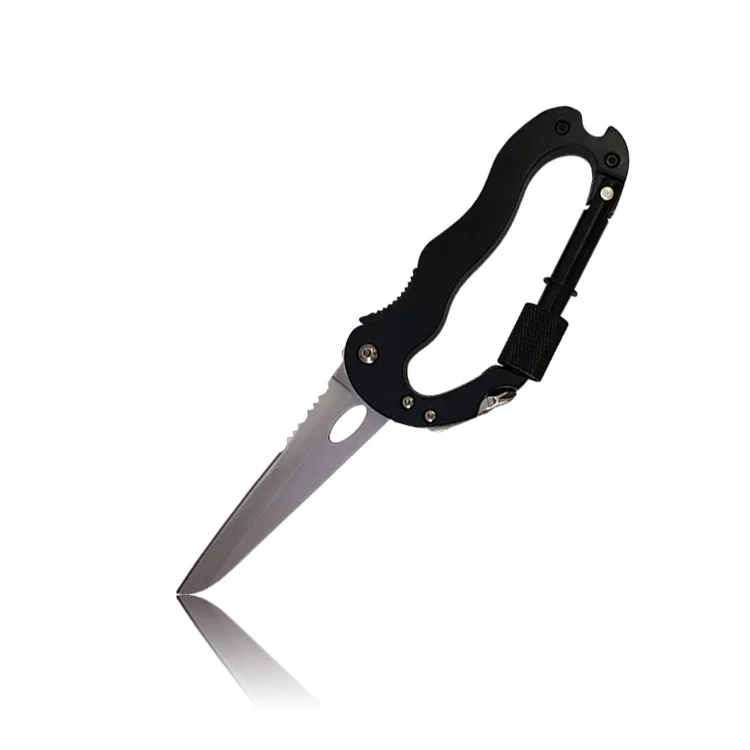 Multi-functional 5 in 1 Aluminum Climbing Hook Gear Multi Carabiner With Knife Tools Outdoor