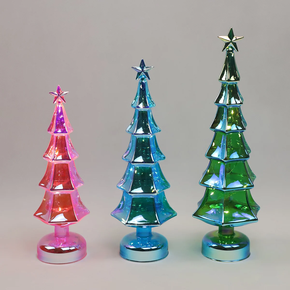 High Quality Tabletop Glass Pine Cone Sparkling Xmas Trees with LED Lights Decorations