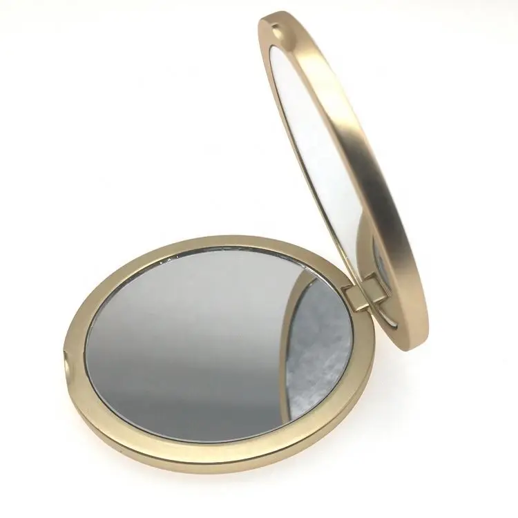 Factory Supply Customized Logo Right-angle Side  Plain Metal Matte Pocket Mirror Foldable Double-Sided Makeup Mirror