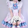 802 Pink and Blue [Skirt Apron Bow Cat Paw Headband]