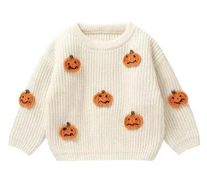 Baby Pumpkin Sweater Custom Handmade Crochet 1 Year Infant Knit Pullover Newborn Clothing Baby Girl Halloween Knitwear Sweater