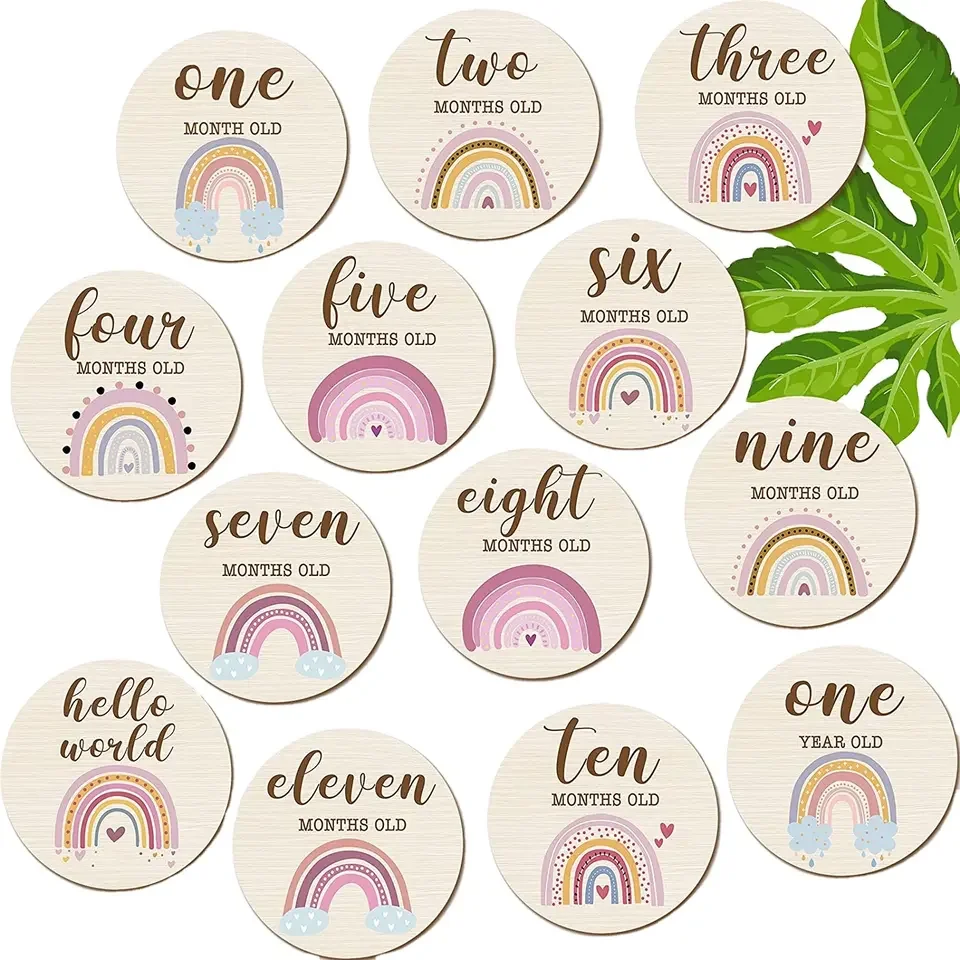 Baby Milestone Cards Rainbow Double Sided Printed Milestone Discs Wood ...