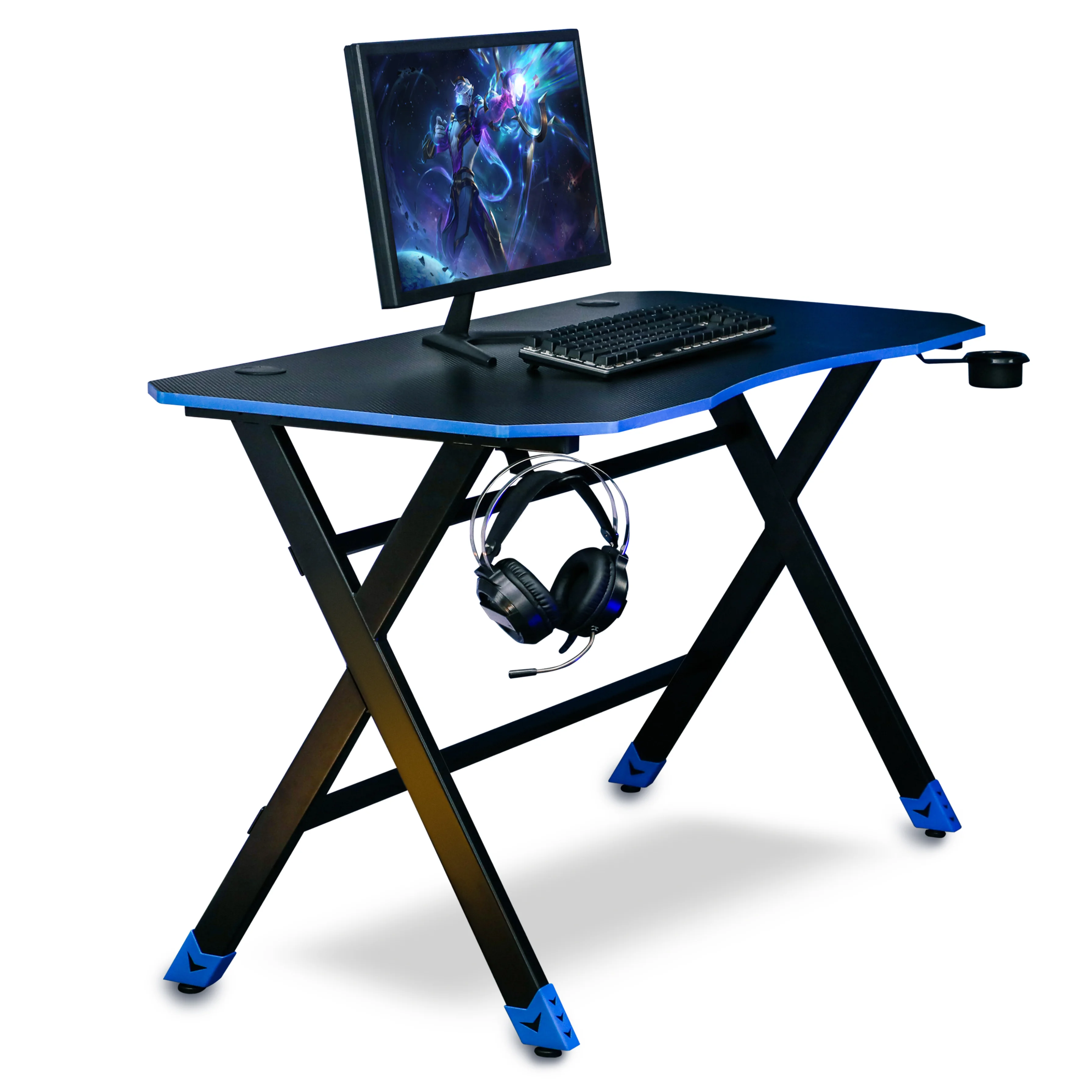 Comput Table Top Desk Pc Gaming Accessories Modern Furniture X Shaped Computer Black Gaming Desk