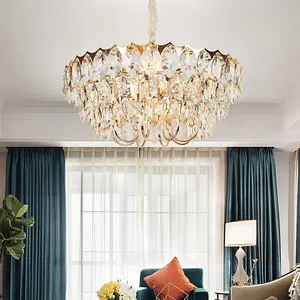 Hanging Pendant Lights Hotel Living Room Modern Fixtures Luxury clear Led Crystal Leaf Chandelier