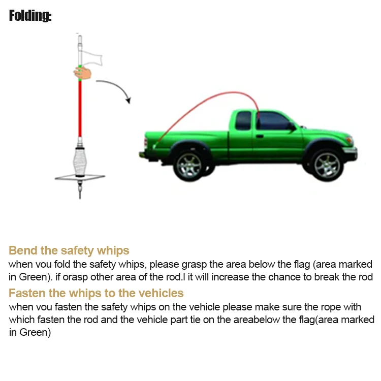 8 Ft/ 10ft / 12ft Spring Quick Release Mount Mine Heavy Duty Lighted Led Check Safety Mining Whips Flag Pole Kit Light
