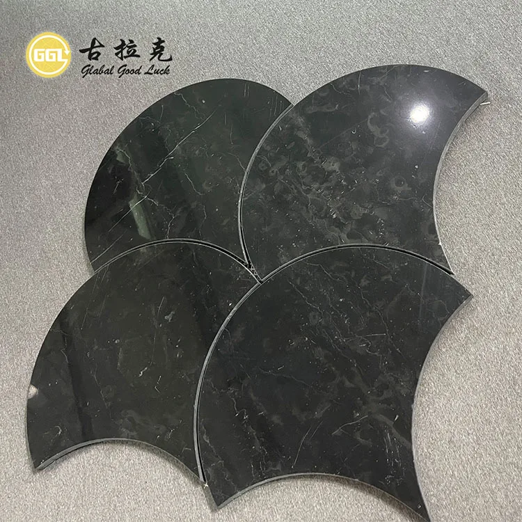 Fan Shape Stone Nero Marquina Marble Black Mosaic Tile for Home Decoration