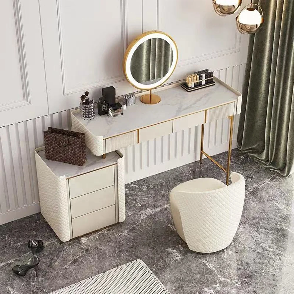 Modern Luxury Dresser Makeup Cabinet With Led Light Mirror Stool Set ...