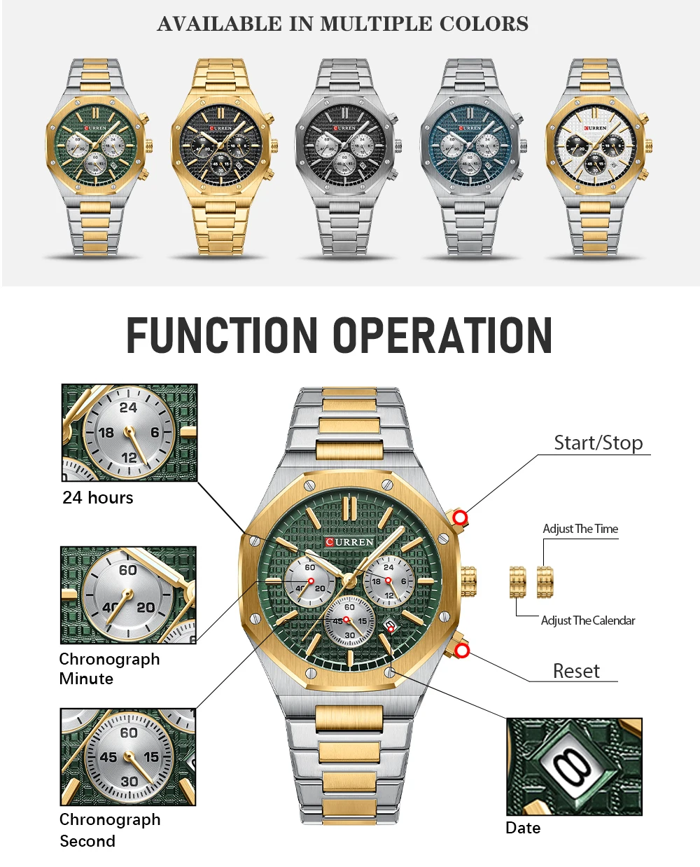 CURREN Man WristWatch Waterproof Chronograph Men Watch Top Brand Silver Stainless Steel Sport Male Clock 8440