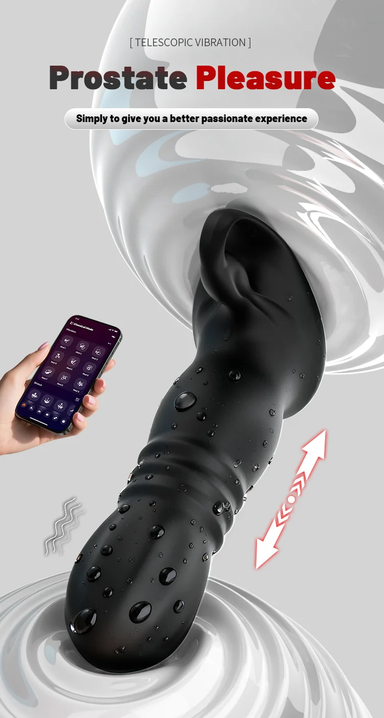 Amoura Anal & Prostate Plug telescopic vibrator in black silicone, front view