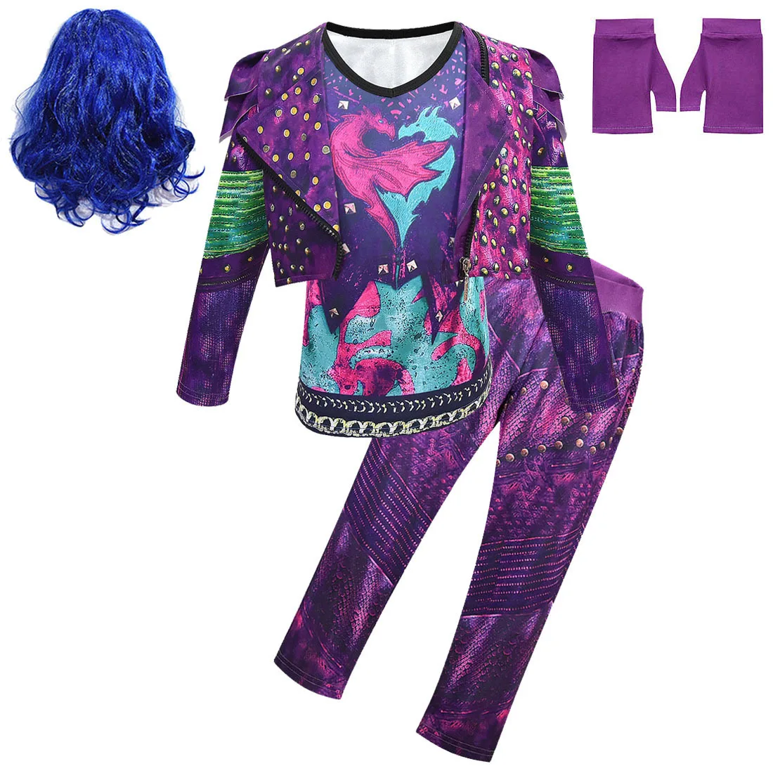 New Kids Halloween Costume for Girls Evie Mal Descendants 3 Cosplay  Costumes With Wig Children's Carnival Party Jumpsuit