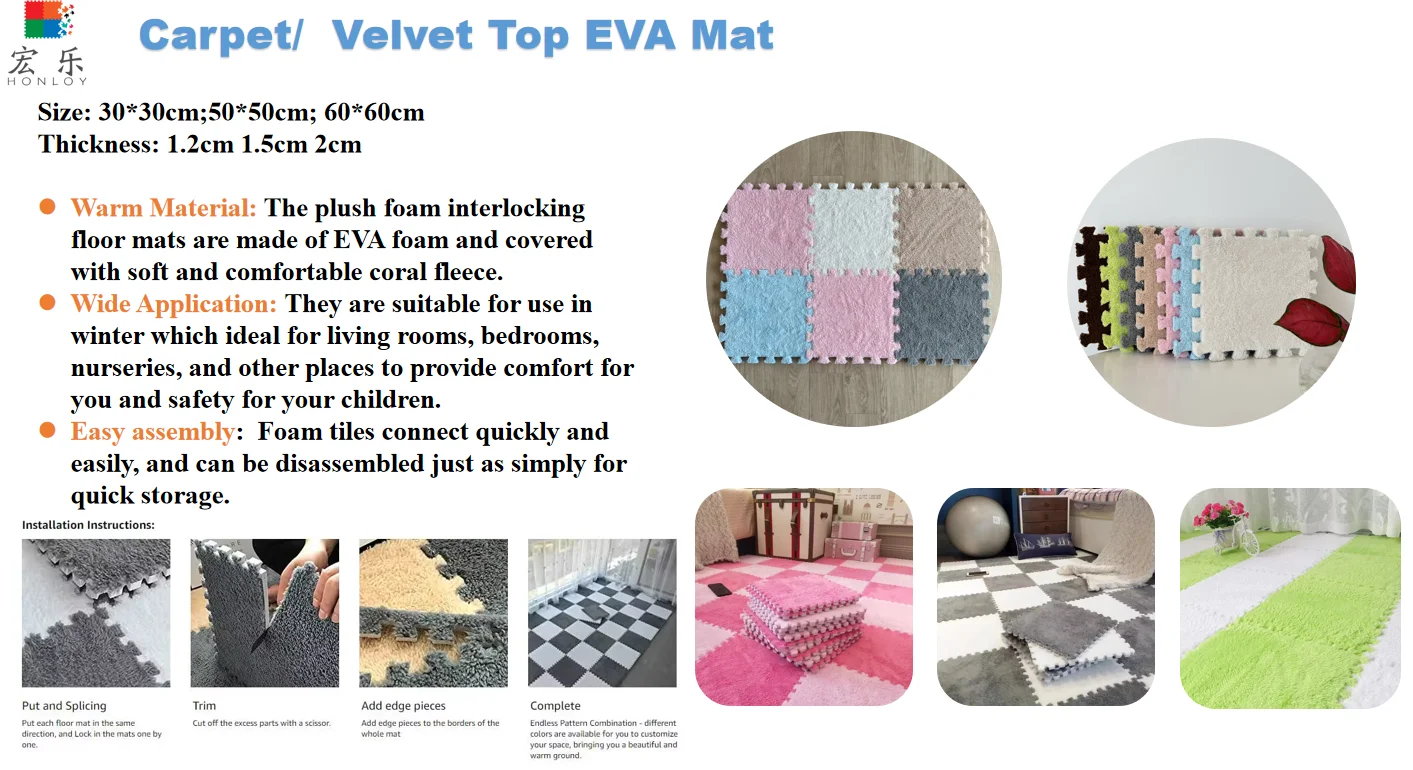 Custom High Quality 30x30cm Soft Plush Kids Playing Mat Soft Puzzle