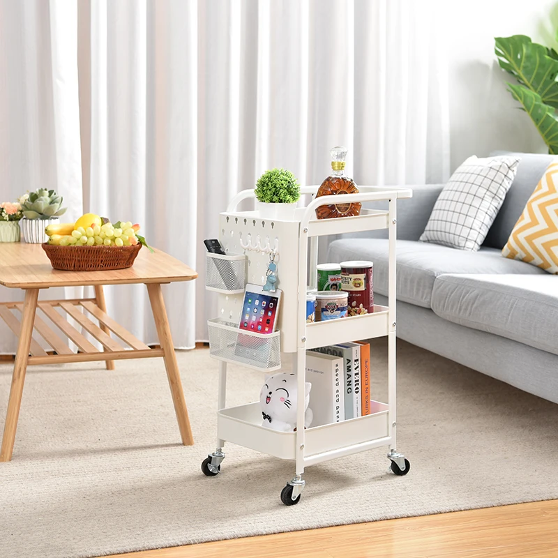 3 Tier Mesh Basket Mobile Rolling Storage Rack Bathroom Utility Shelf ...