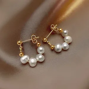 Wholesale 925 Sterling Silver U-Shaped Freshwater Pearl High-Quality Earrings for Women Gold Plated Hoop Dropshipping  for Woman