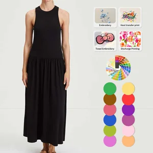 Hot & Stylish  Manufacturer Basic Cutting Sleeveless Custom Print&Color Embroidered Midi Dress