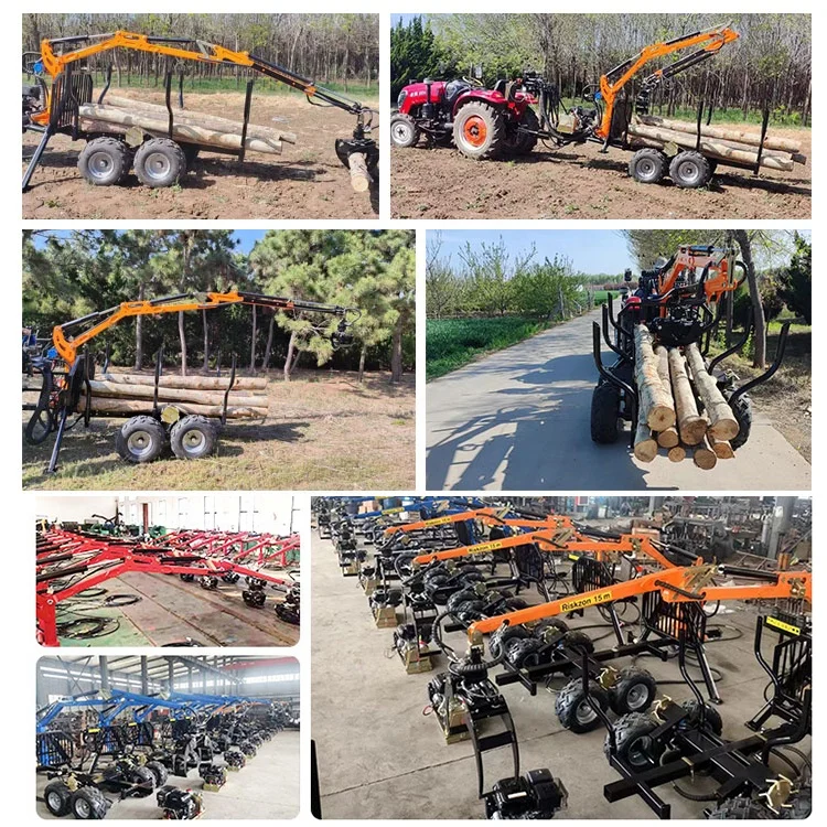 Towable Small Self Loading ATV Timber Log Trailer With Hydraulic Small Crane and Log Grab Grapple
