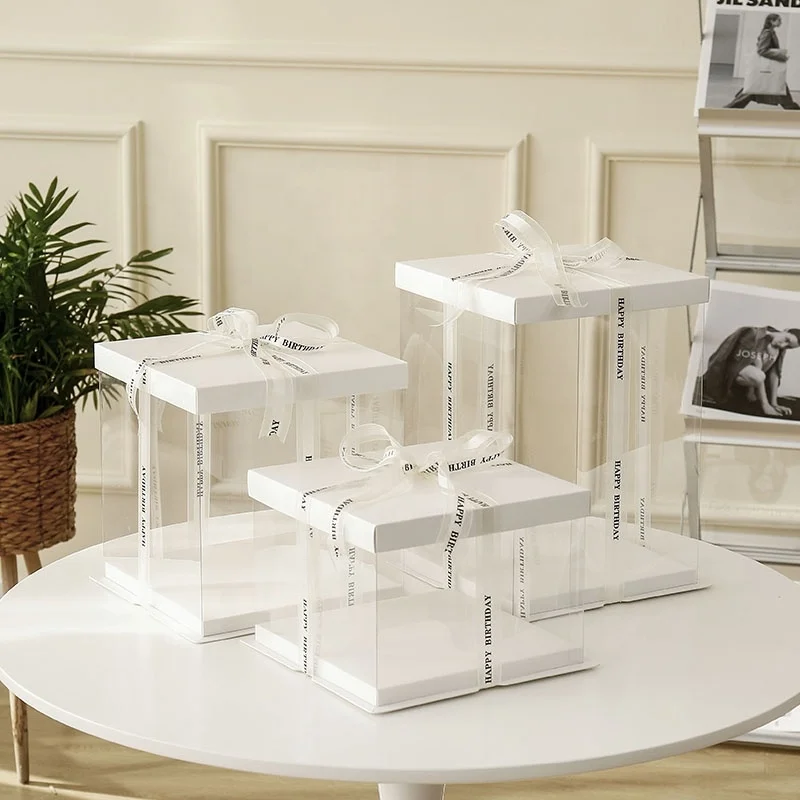 Pet Collapsible Transparent Cake Box Clear Plastic Packing Single Layer Bilayer Wedding Birthday Golden Cake Box