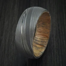 Men fashion jewelry Black Plated 8mm Damascus Steel ring Men tungsten ring whiskey wood inlay damascus steel ring for Wedding