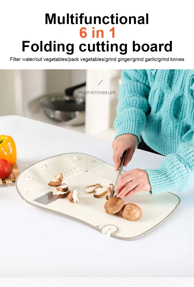 Multifunctional 6 in 1 Folding Cutting Board Eco-friendly round Cutting Board for Meat and Fruit Packed in Box